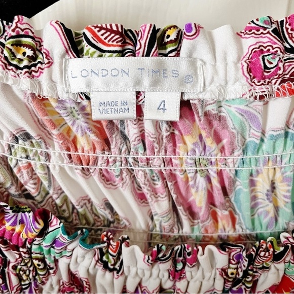 London Times Dress Women's Size 4 Multicolor Paisley Smocked Fit Flare Short Slv - Picture 6 of 6